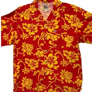 Quiksilver Hawaiian Shirt Floral Retro Button Up Short Sleeve Halloween Luau M‎